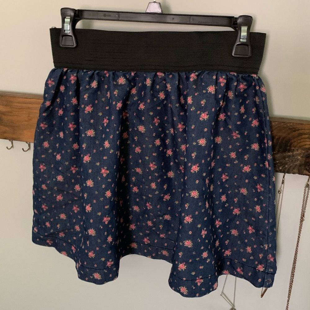 Forever 21 mini denim floral skirt